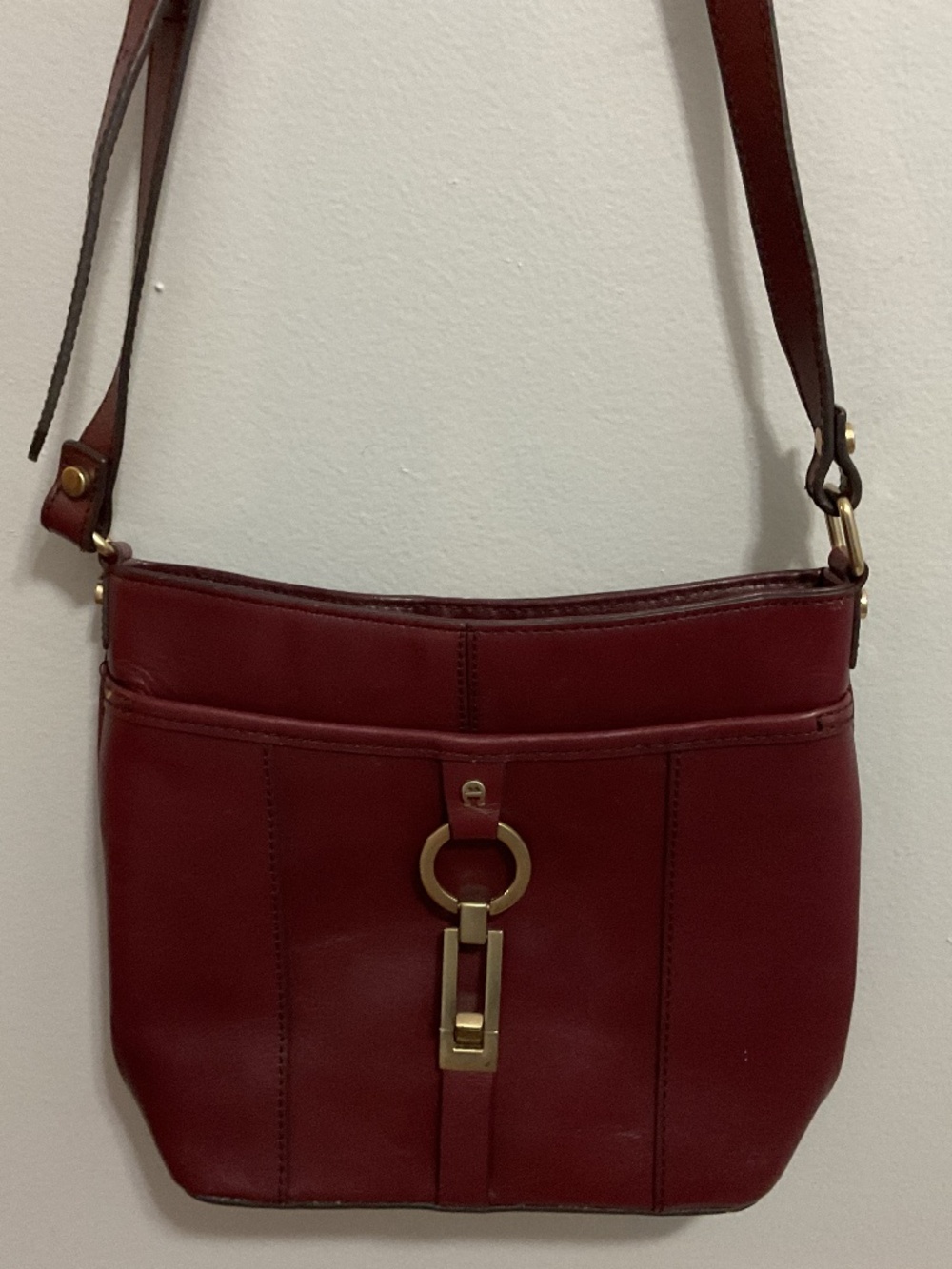 Vintage Etienne Aigner Oxblood Leather Crossbody Bag w Equestrian Hardware